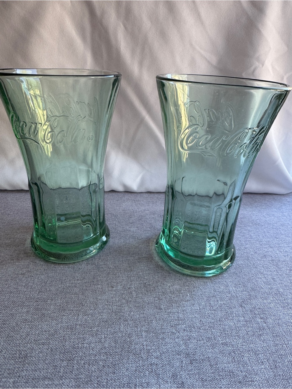 Coca Cola Green Embossed Glass Tumblers - Pair